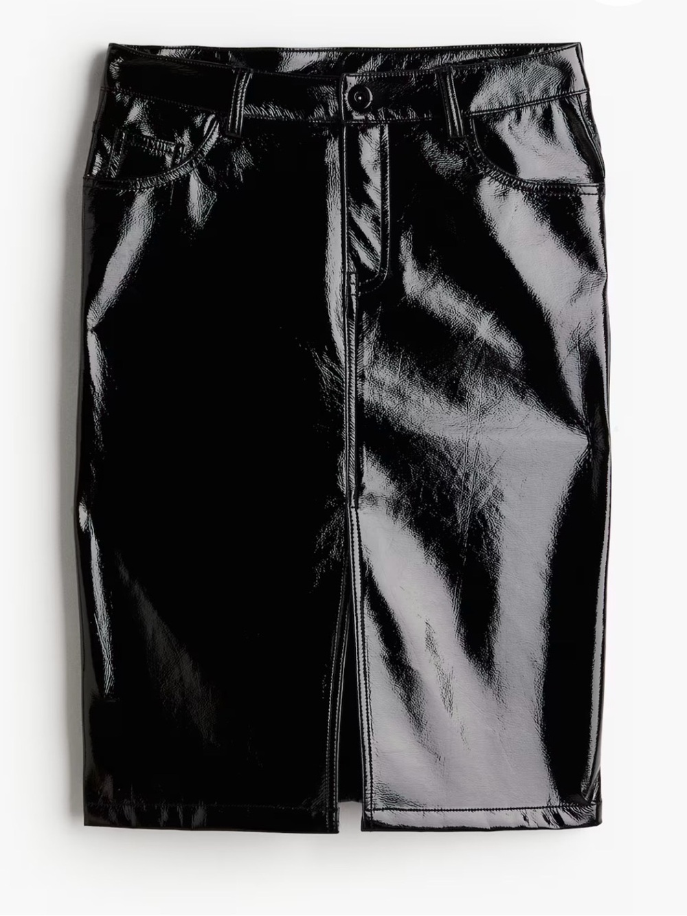H&M NWT Black Vegan Leather Vinyl Midi Skirt